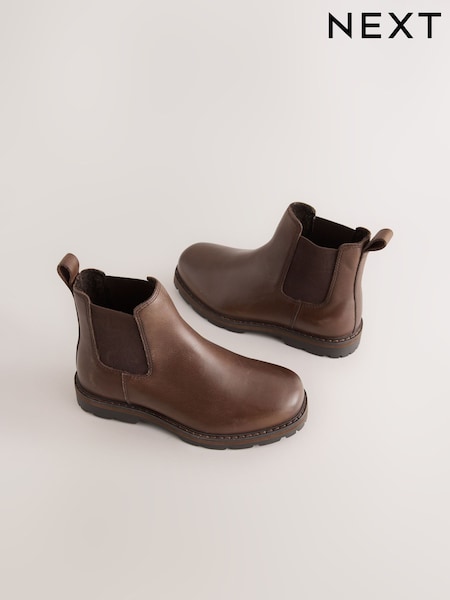 Brown - Leather Square Toe Chelsea Boots