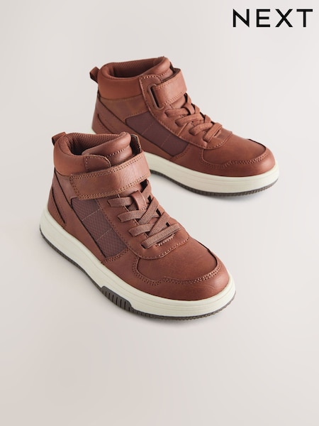 Tan Brown - High Top Touch Fastening And Elastic Lace Trainers