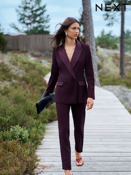 Burgundy - Tuxedo Suit Double Breasted Jacket