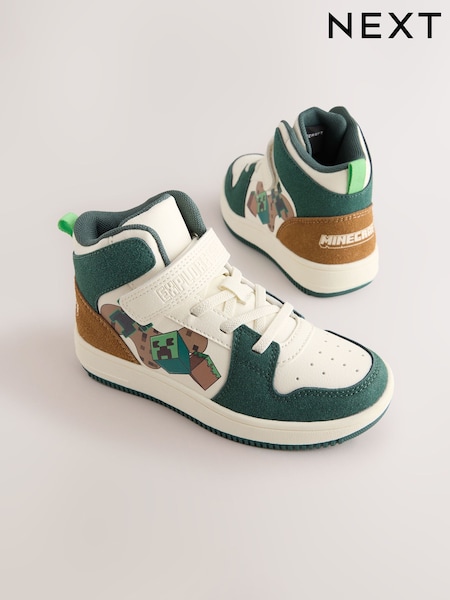 White - Minecraft Touch Close Elastic Lace Hi-top Trainers