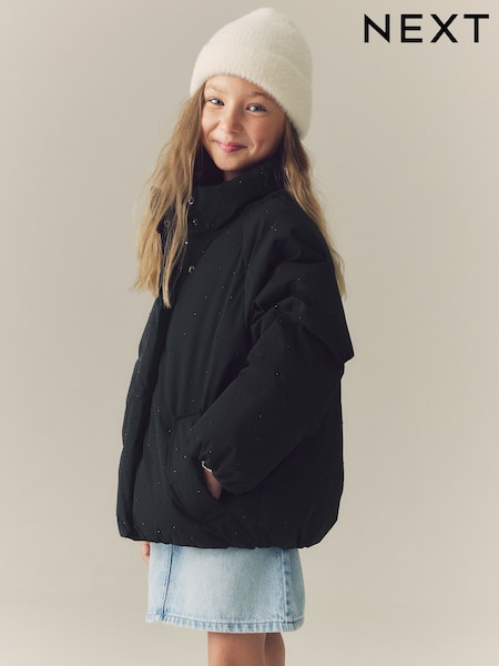 Black Diamanté - Shower Resistant Padded Coat (3-16yrs)