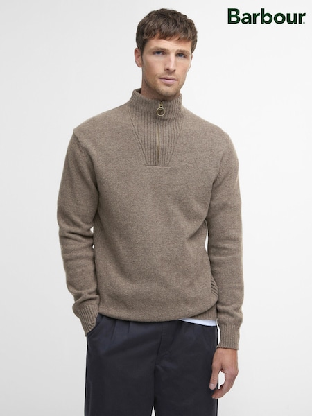 Taupe Brown - Regular Barbour® Wool Quarter Zip Jumper