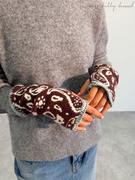 Chocolate Brown Bandana - Never Fully Dressed Knit Whipstitch Handwarmer Gloves