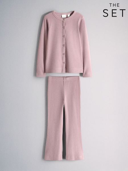 Roxo lilás - The Set Soft Touch Rib Button Through Cardigan And Leggings Set