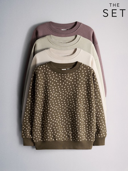 Cream/Light Green/Dark Green Ditsy/Purple - The Set 4 Pack Relaxed Crew Neck Sweatshirts