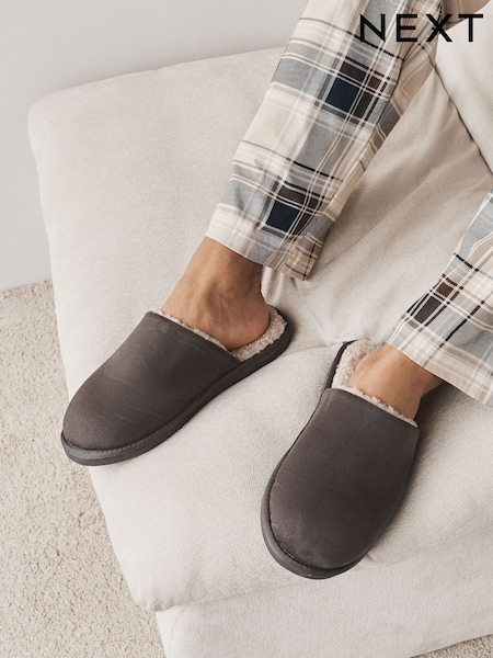 رمادي - Regular Microsuede Mule Slippers