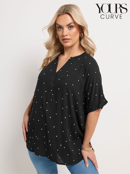 Black - Yours Curve Crinkle Notch Neck Top