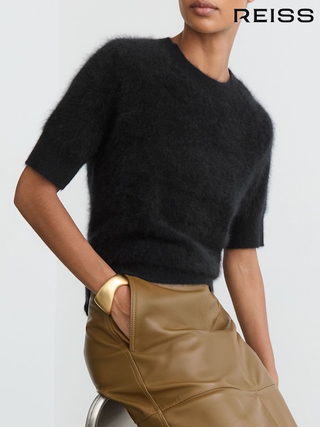 Black - Reiss Julia 100% Brushed Cashmere Short-sleeve Top