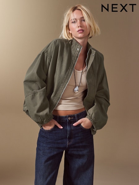 Khaki Green - Funnel Neck Jacket