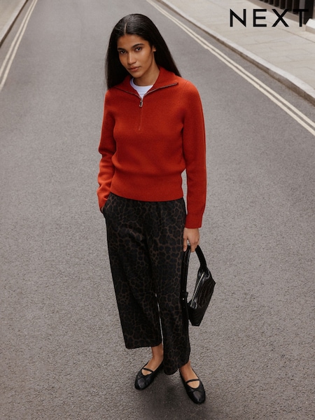 Leopard Print - Barrel Leg Denim Jersey Trousers