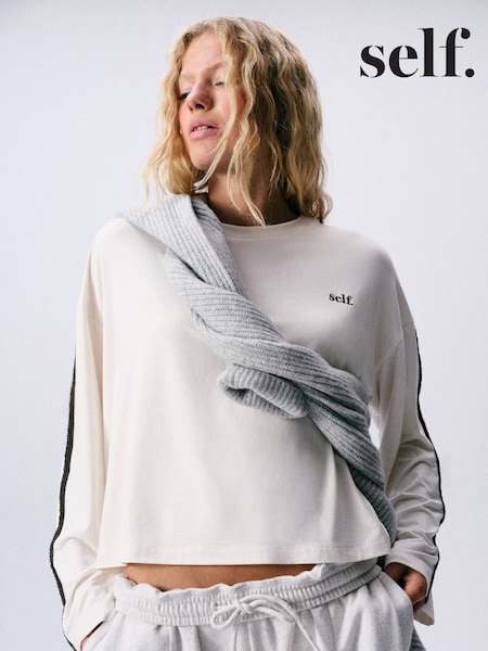 Ecru - Self. Long Sleeve Side Stripe T-shirt