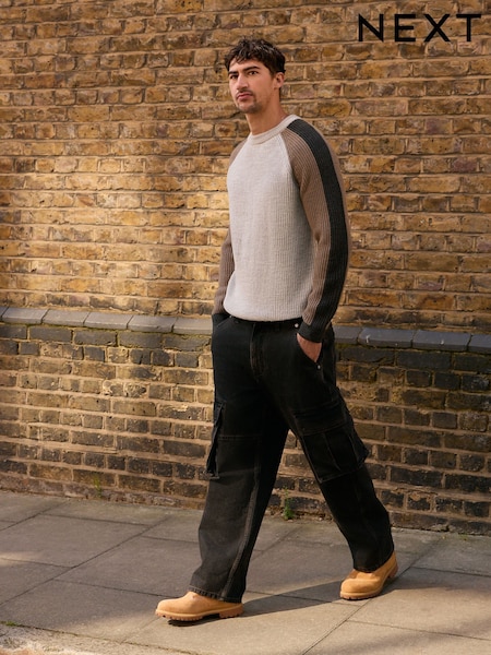 Czarny - Baggy Fit Cargo Jeans