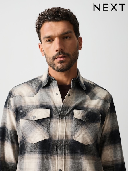 Monochrome - Regular Check Western Styling Long Sleeve Shirt