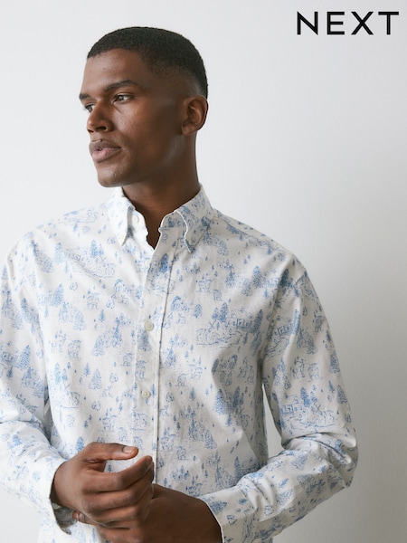 White/Blue Hamish - Regular Printed Christmas Shirt
