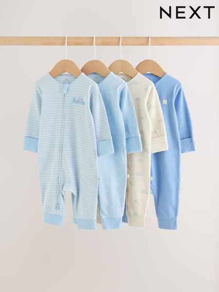 Pale Blue Cloud - Two Way Zip Sleepsuits 4 Pack (0mths-3yrs)