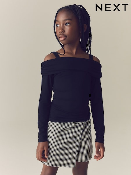 Black - Long Sleeve Bardot Top (3-16yrs)