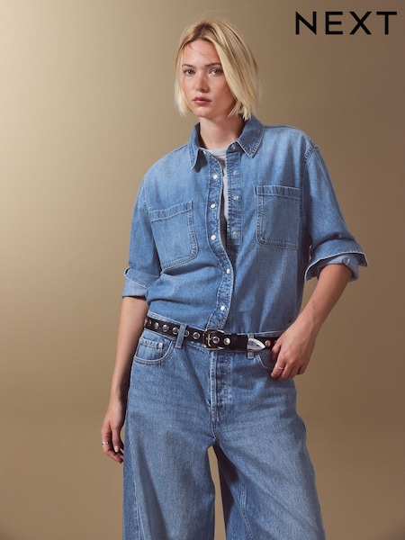 Mid Blue - Long Sleeve Denim Shirt