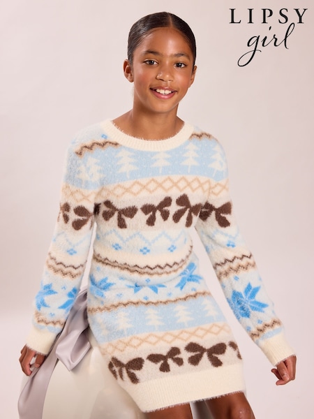 Plava Fairisle - Lipsy Fluffy Knit Christmas Jumper Dress (5-16yrs)