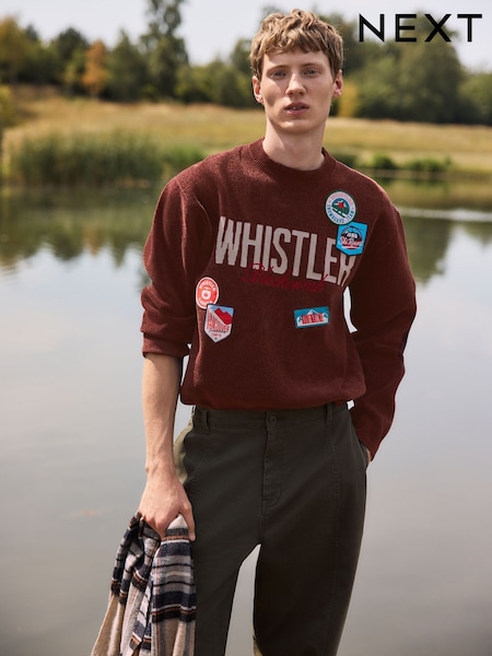 Рыже-красный с принтом - Regular Chenille Crew Neck Jumper