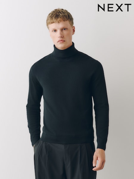 Negru - Regular Roll Neck Jumper