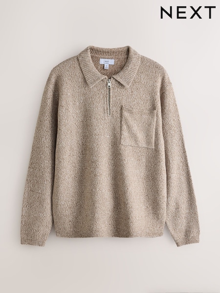 Neutro - Regular Quarter Zip Pocket Knitted Polo Shirt