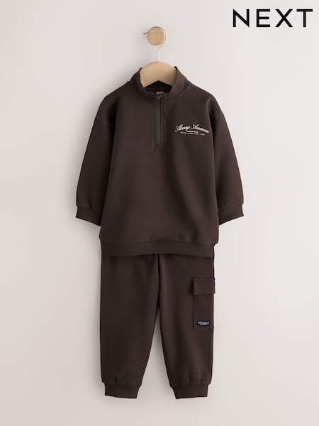 Chocolate Brown - Half Zip Top And Joggers Set (3mths-7yrs)