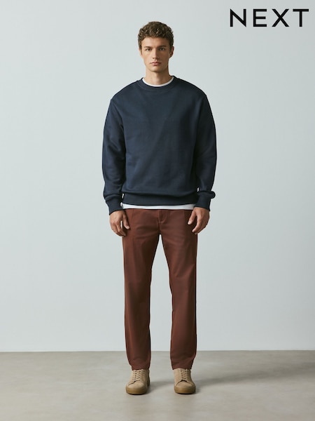 بني مائل للأحمر أحمر - Slim Fit Single Pleat Cotton Rich Stretch Chinos