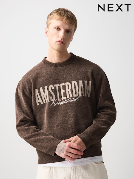 Brown Graphic - Regular Chenille Crew Neck Jumper