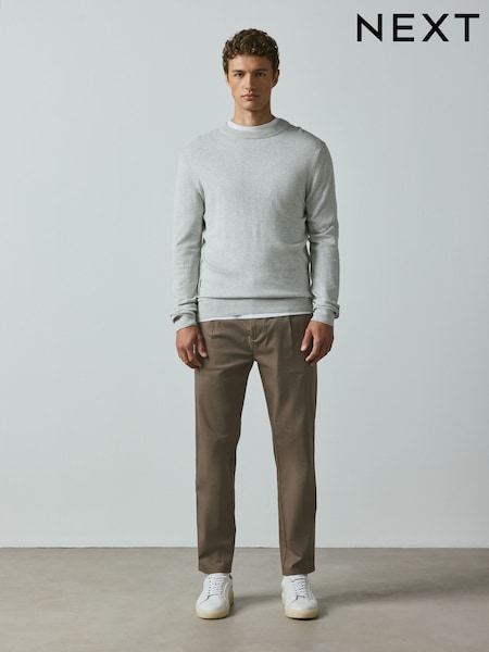 浅棕色 - Slim Fit Single Pleat Cotton Rich Stretch Chinos