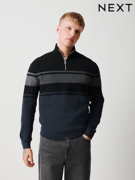 Listra preta - Regular Regular Fit Textured Quarter Zip Jumper