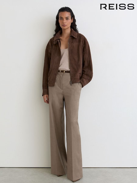 Neutral - Reiss Adie Wool-blend Wide-leg Trousers