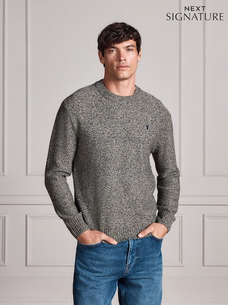Green - Regular Signature Twisted Lambswool Stag Logo Crew Neck Jumper