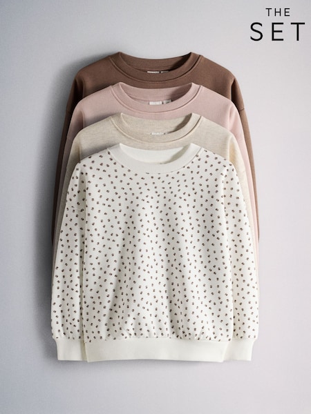 Pink/Cream/Light Brown/Chocolate Brown - The Set 4 Pack Relaxed Crew Neck Sweatshirts