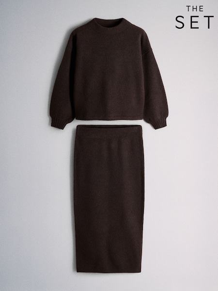 Chocolate Plum/Red - The Set Wool Blend Skirt Co-ord Set