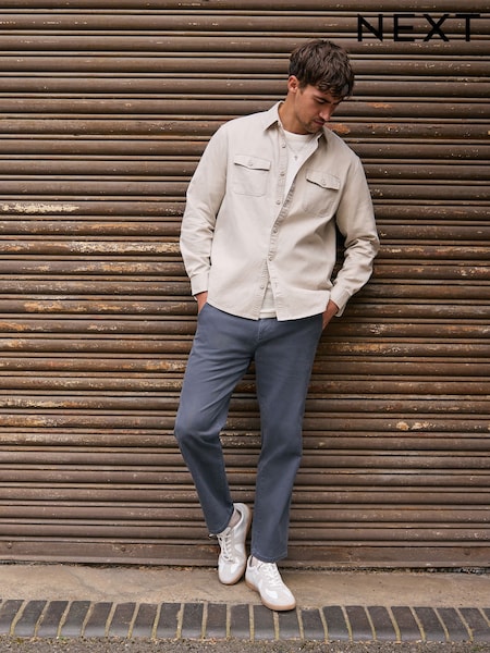 Көк - Straight Fit Textured Stretch Chinos