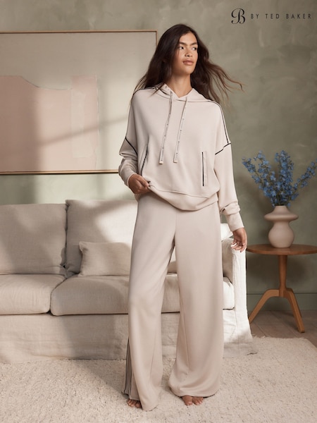 Cream - B By Ted Baker Viscose Lounge Wide Leg Trousers With Piping Detail