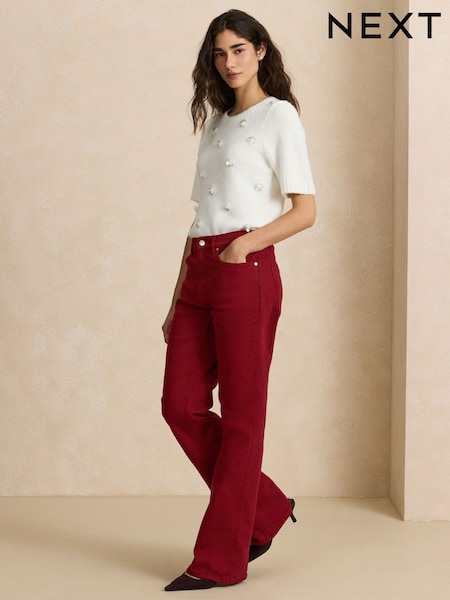 Rojo - Vaqueros bootcut elásticos de tiro medio