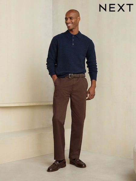 Brown - Straight Fit Belted Soft Touch Chino Trousers