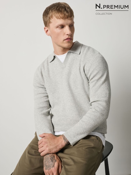 Grey - Regular N. Premium Ultrasoft Knitted Trophy Neck Jumper With Wool