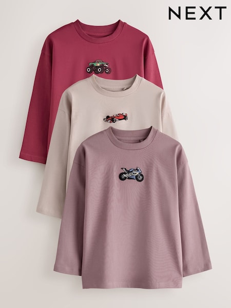 Vehicles - Graphic Long Sleeve Relaxed Fit T-shirts 3 Pack (3-16yrs)