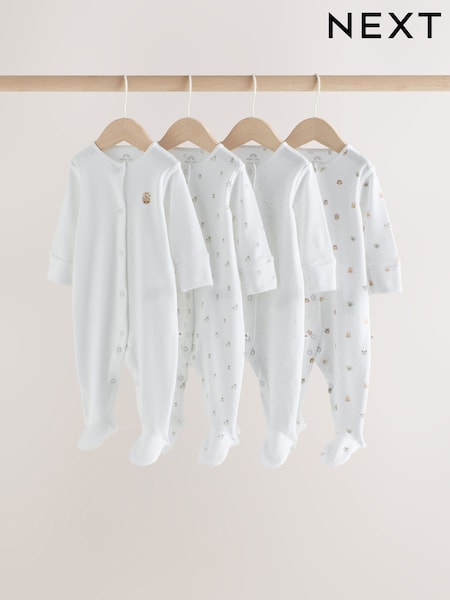 White Mini Safari Animals - Baby Sleepsuits (0-2yrs)
