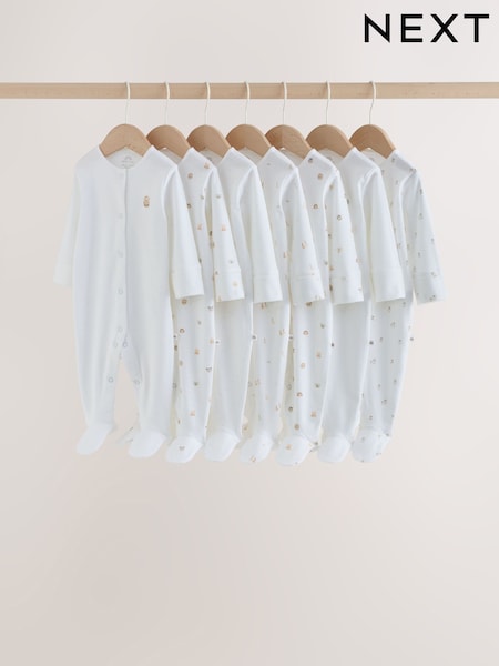 White Mini Safari Animals - Baby Sleepsuits (0-2yrs)