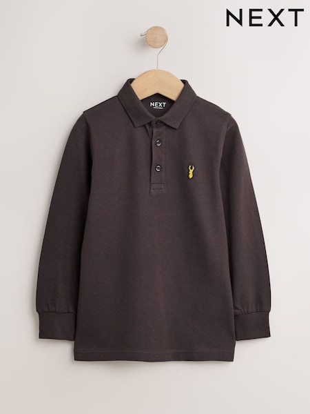 Chocolate Brown Stag - Long Sleeve Polo Shirt (3-16yrs)