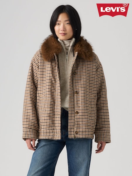 Multi - Levi's® Billy Checked Faux-fur Trimmed Coat