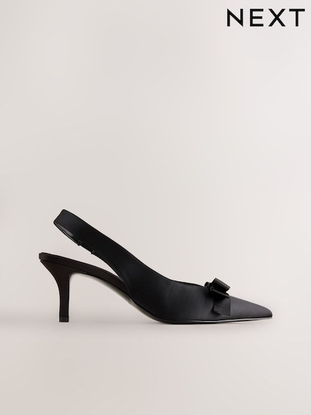 Black - Forever Comfort® Satin Bow Slingback Heels