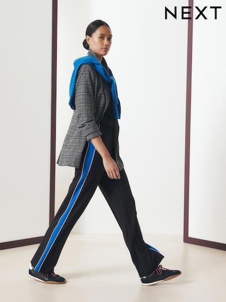 Black - Ponte Side Stripe Wide Leg Trousers