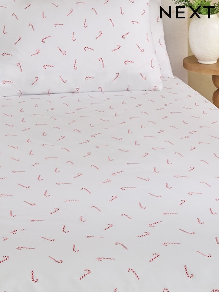 Candy Cane Christmas Fitted Sheet And Pillowcase Set