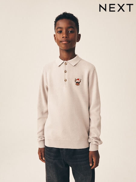 Neutral Reindeer Embroidery - Weihnachtspullover (3-16J.)