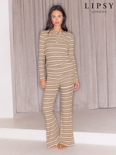 뉴트럴 스트라이프 - Lipsy Cosy Ribbed Henley Top And 바지 Lounge 세트