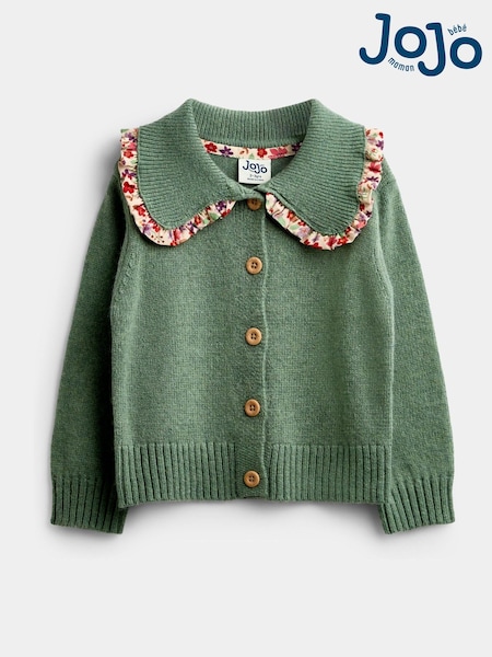 Salvie Grønn Blomstrete  - Jojo Maman Bébé Cardigan med volangkrage